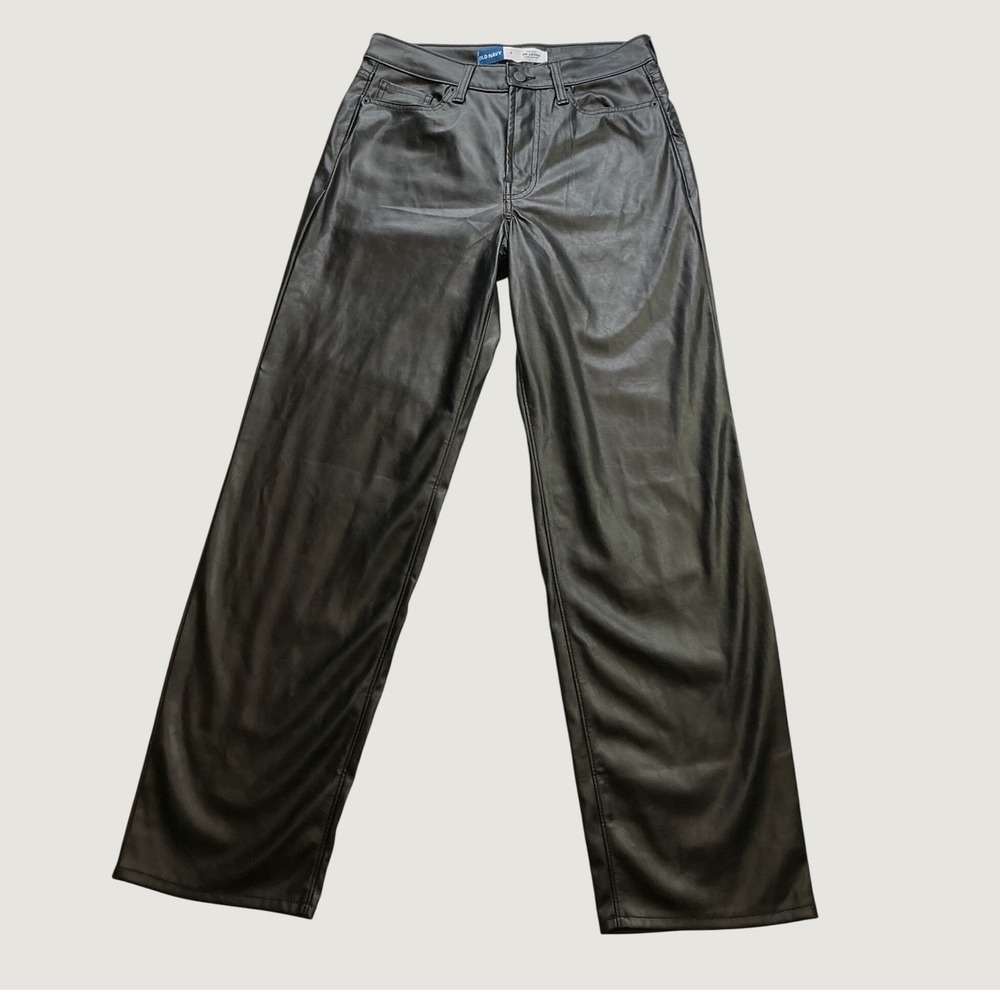 Old Navy Womens High Rise OG Loose Faux Leather Pants Black Size 8 Straight Leg - Picture 2 of 6